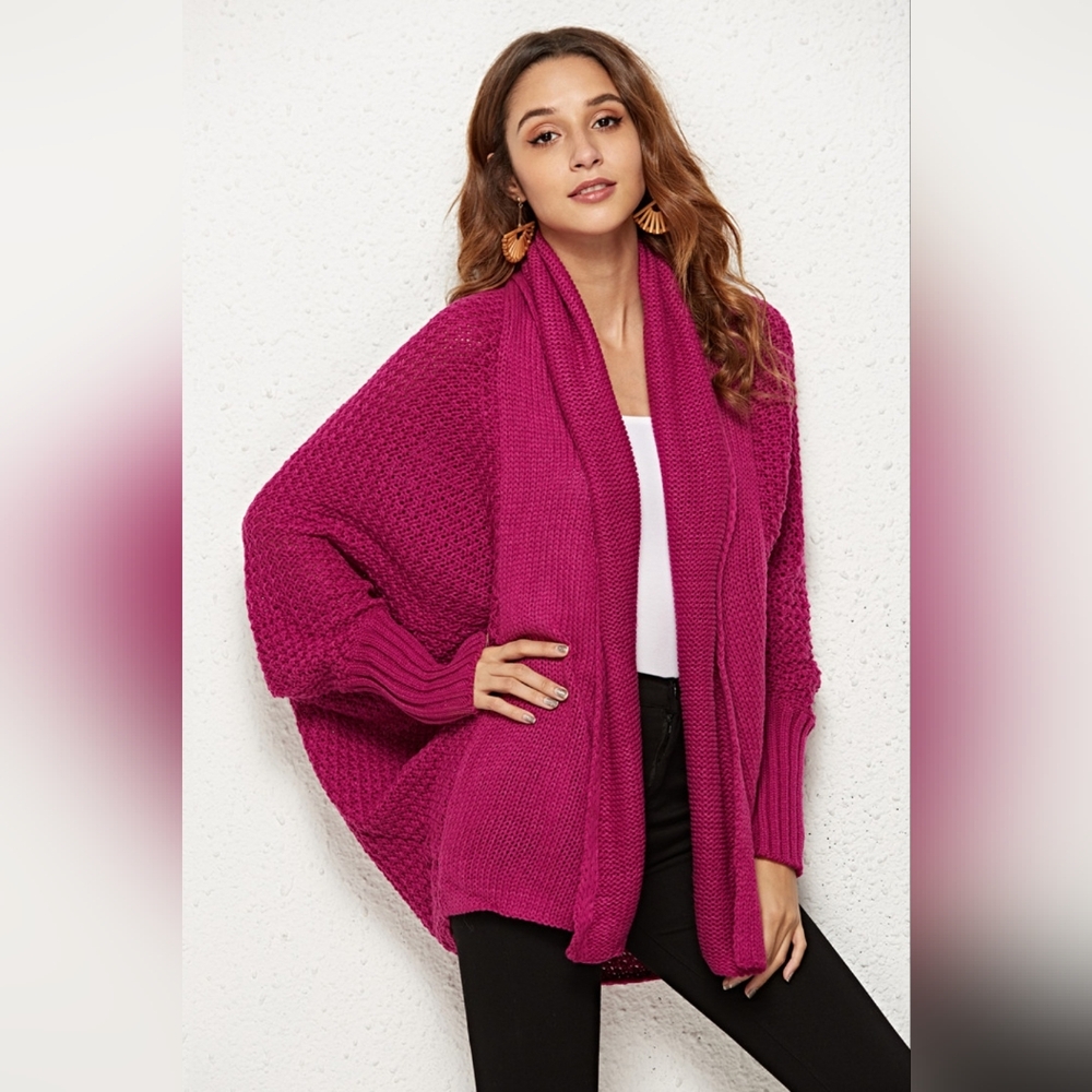 Oversized Knit Cardigan Batwing Sleeve Lightweight Baggy Open Front Sweater
